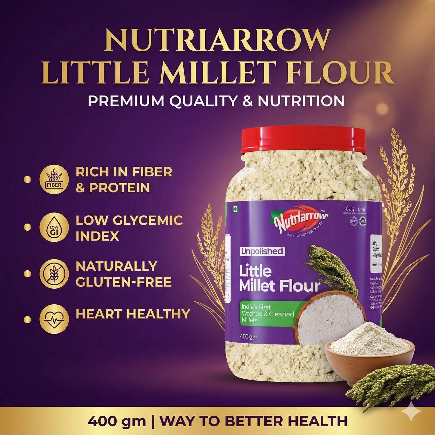 Unpolished Organic Foxtail Flour & Little Millet Flour -800g(400g each)