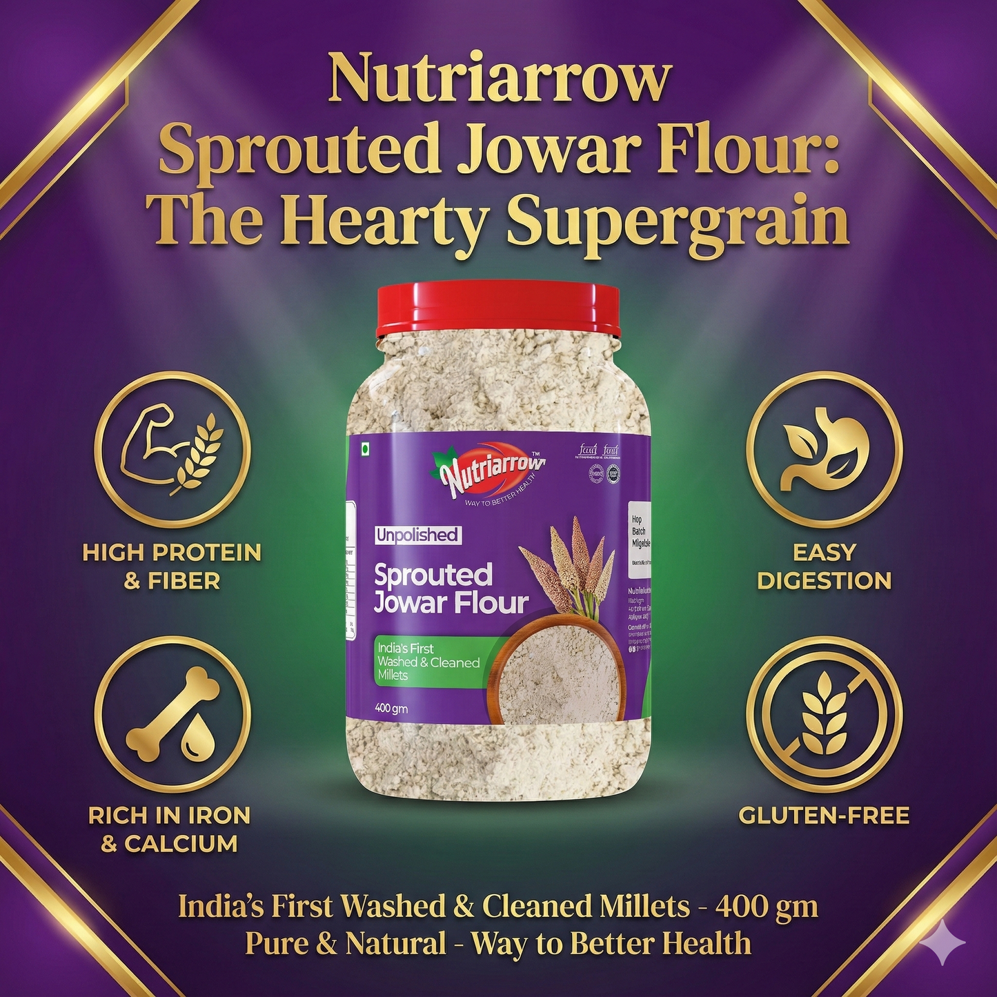 Unpolised Organic Sprouted Jowar Flour & Sprouted Bajra Flour - 800g (400g each)