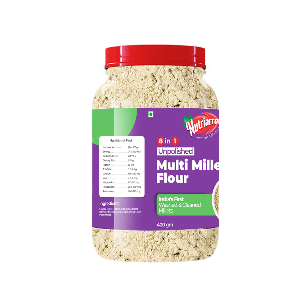 Multi Millet Flour | 8 Millet Flour Blend | Foxtail, Little, Barnyard, Proso, Kodo Millet with Sprouted Ragi, Sprouted Jowar & Sprouted Pearl Millet | Unpolished Millet Powder