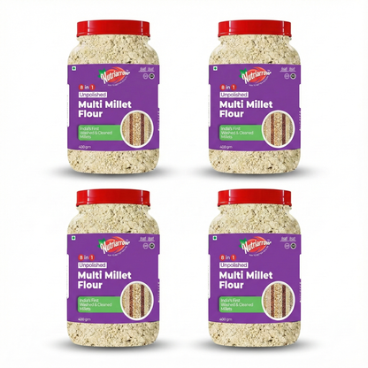 Multi Millet Flour | 8 Millet Flour Blend | Foxtail, Little, Barnyard, Proso, Kodo Millet with Sprouted Ragi, Sprouted Jowar & Sprouted Pearl Millet | Unpolished Millet Powder