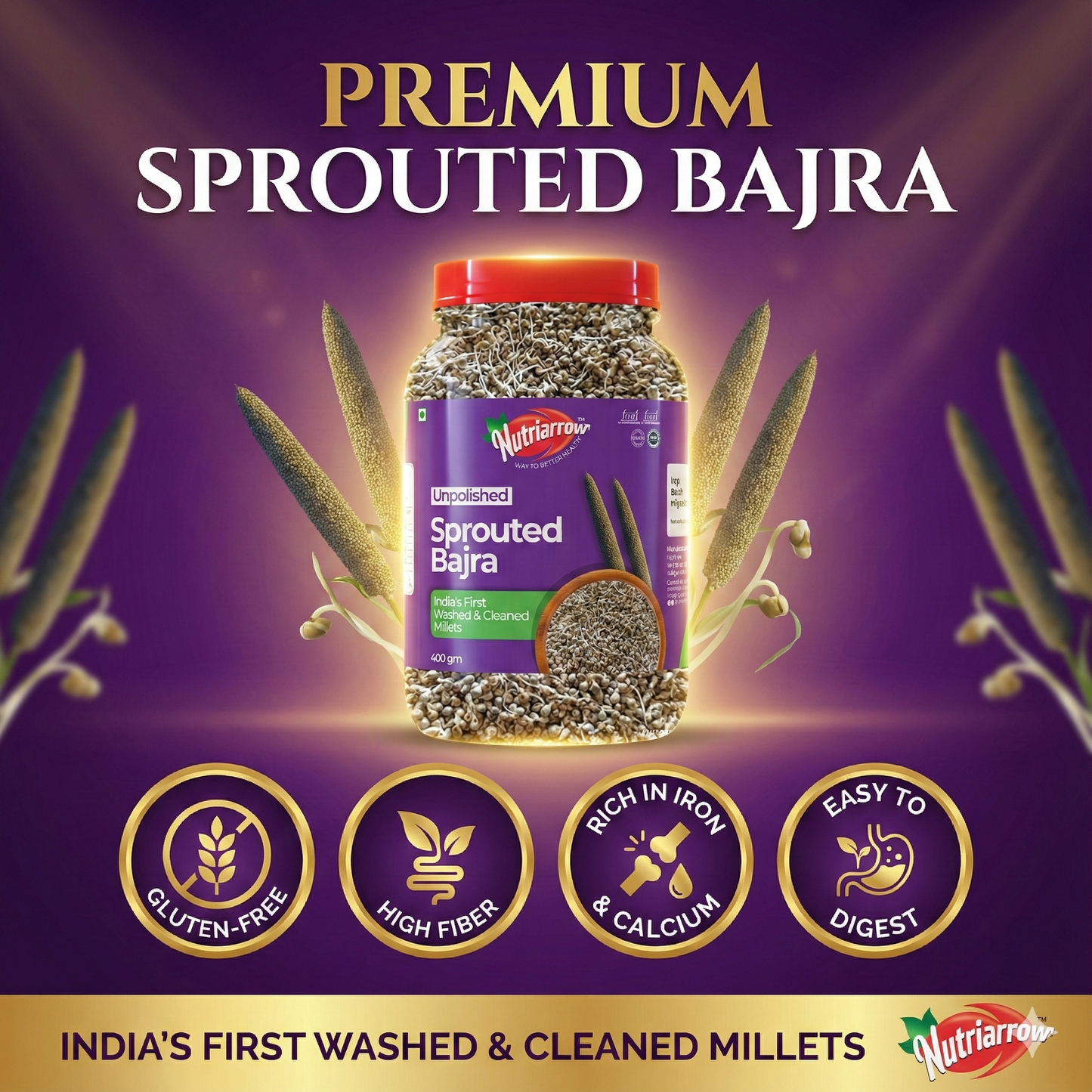 Unpolised Organic Sprouted Jowar & Sprouted Bajra 800g (400g each)