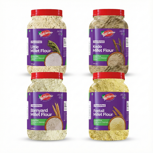 Unpolished Millet Flour Combo 1.6Kg / Foxtail Millet / Little Millet / Kodo Millet / Barnayard Millet /Washed & Cleaned
